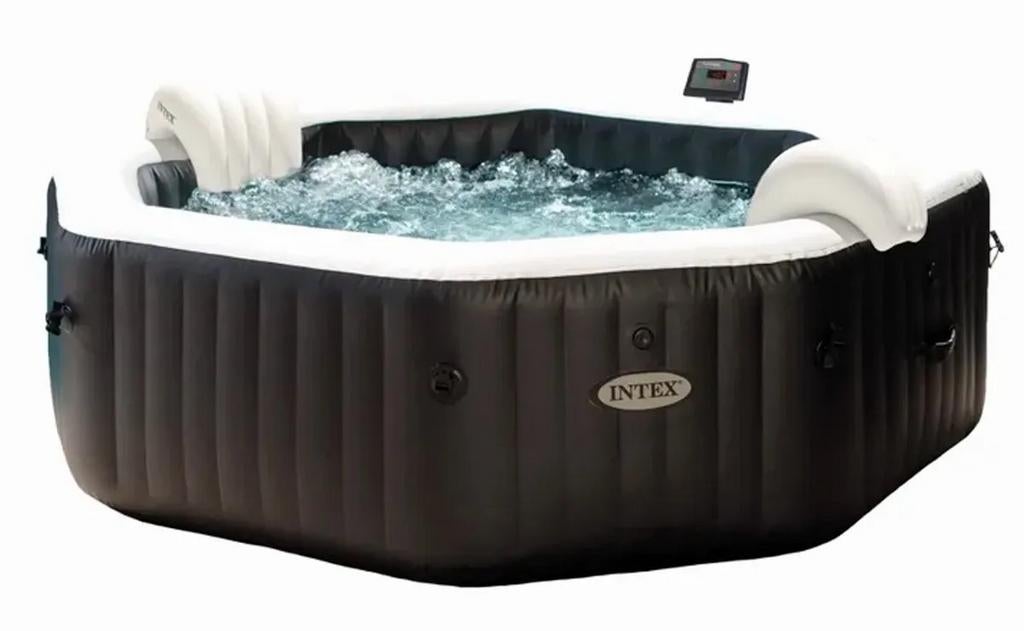 Intex 4 persoons PureSpa Opblaasbare Jacuzzi met Bubbeljets, Ophalen, Gebruikt, Afdekzeil, Opblaasbaar
