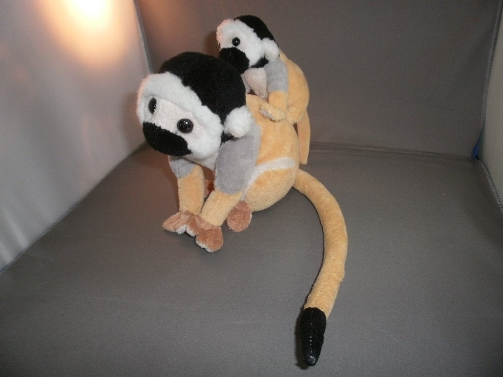 doodshoofd aap/aapje met jong op rug grijs zwart geel, Overige merken, Ophalen of Verzenden, Zo goed als nieuw, Wasbaar