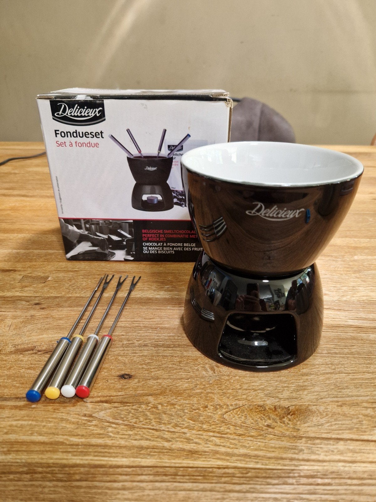 Fondue set klein, Ophalen of Verzenden, Zo goed als nieuw, Waxinelicht, Fondueset