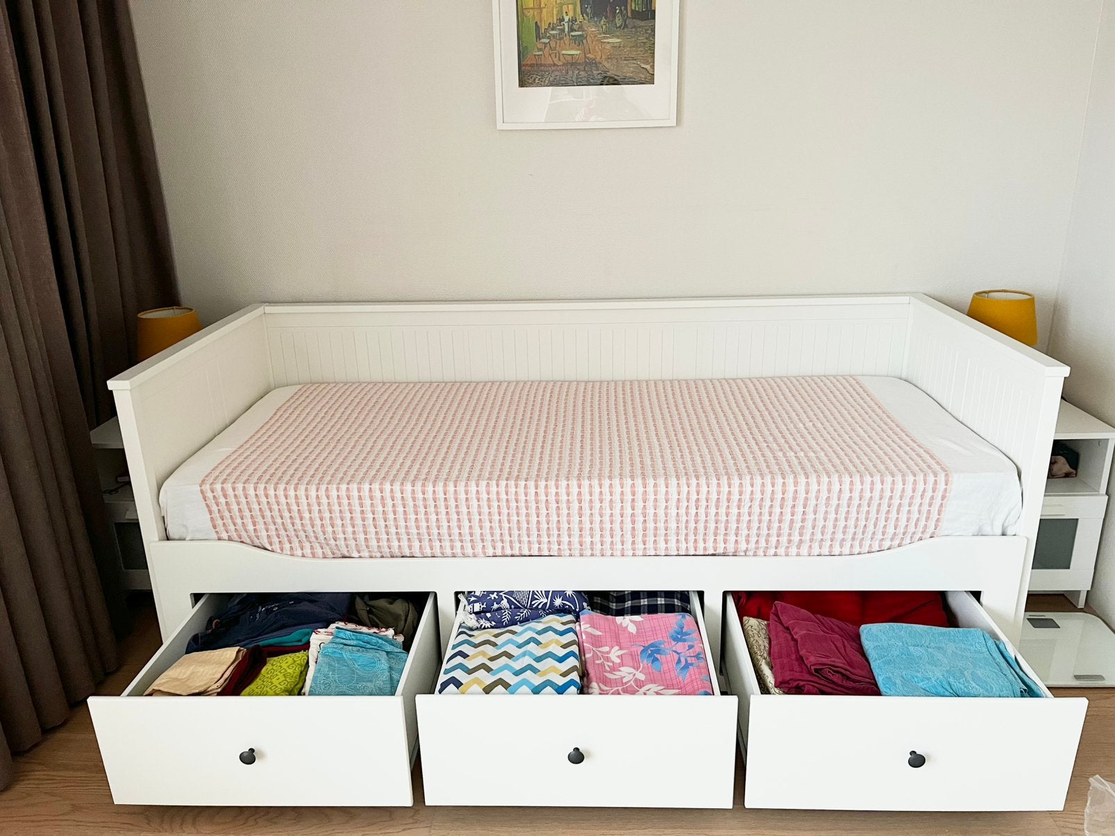 IKEA HEMNES Bedbank met 3 lades, Ophalen, Wit, Tweepersoons, 80 cm