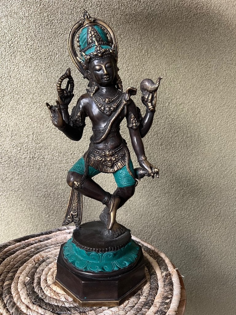 Shiva dansende boeddha brons uniek bronzen beeld 39 cm, Verburgt Vintage, Metaal, Massief, 39 cm