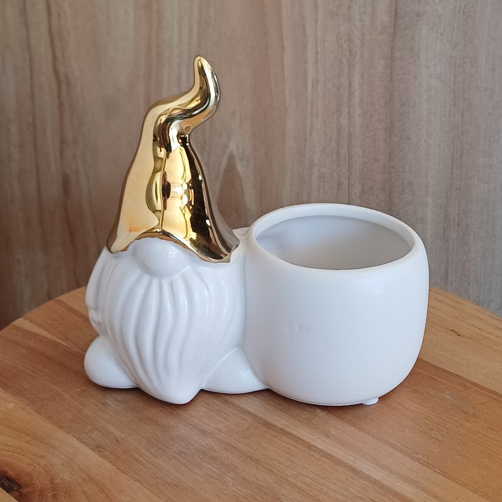Leuke gnoom bloempot met gouden muts, Overige materialen, Gebruikt, Binnen, Ophalen of Verzenden