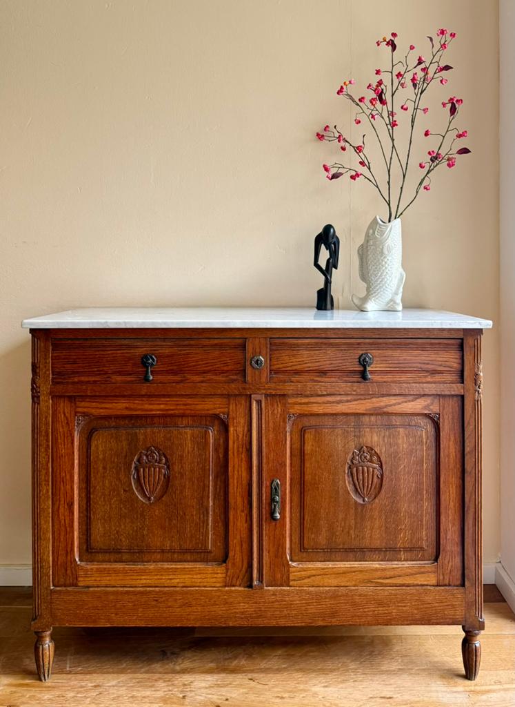 Vintage dressoir marmer blad, Huis en Inrichting, Kasten | Dressoirs, Ophalen, Zo goed als nieuw, 25 tot 50 cm
