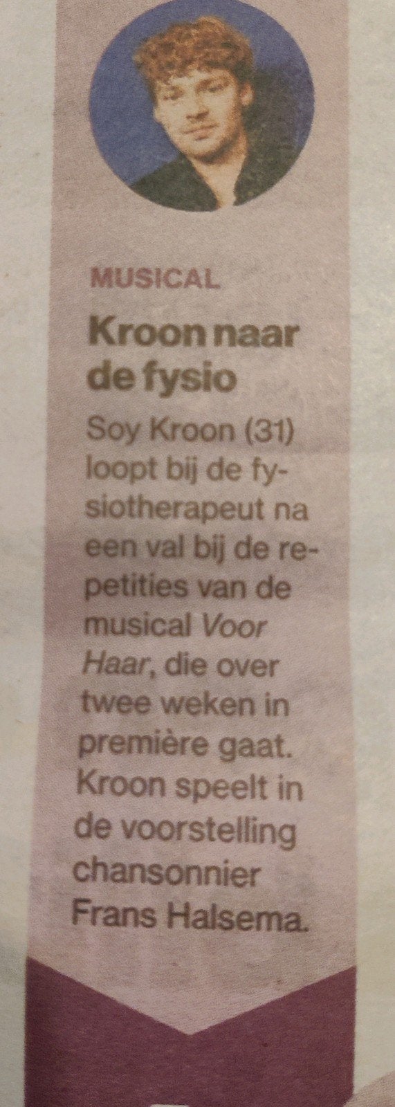 Soy Kroon Krantenartikel knipsel, Ophalen of Verzenden, 1980 tot heden, Nederland, Knipsel(s)