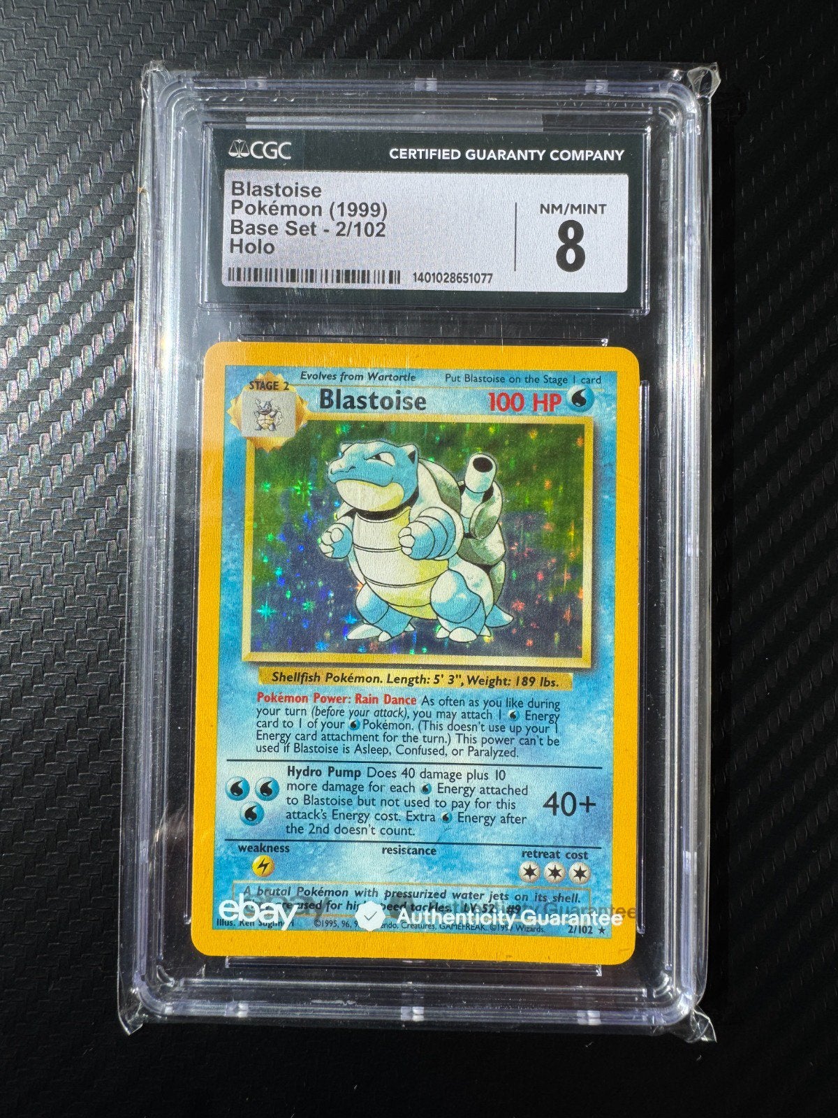 Pokémon Base set Blastoise CGC 8, Ophalen of Verzenden, Zo goed als nieuw