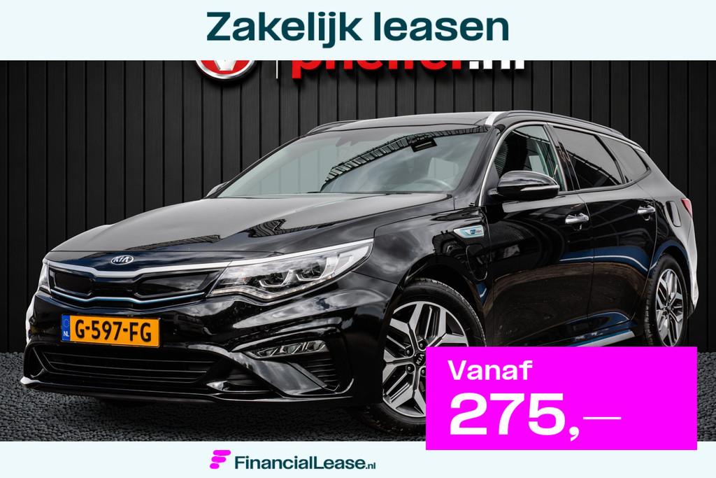 Kia Optima Sportswagon 2.0 GDI PHEV DynamicPlusLine Trekhaak, Gebruikt, Met garantie (alle), Leder en Stof, Zwart