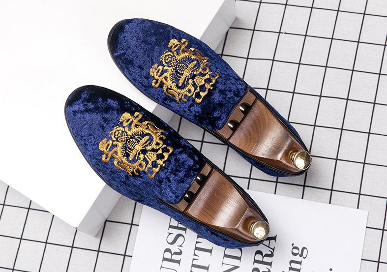 Blauwe fluwelen heren loafers schoenen mocassins luxe sjieke, Verzenden, Nieuw, Blauw, Loafers