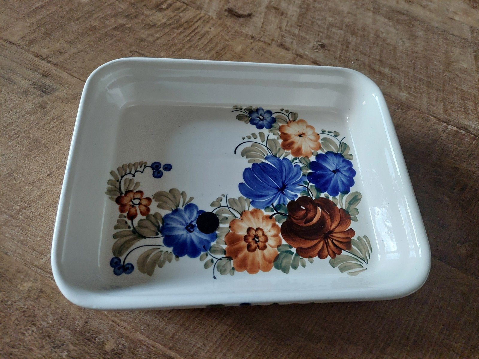 Ovenschaal met bloemmotief - handgeschilderd, Ophalen of Verzenden, Zo goed als nieuw