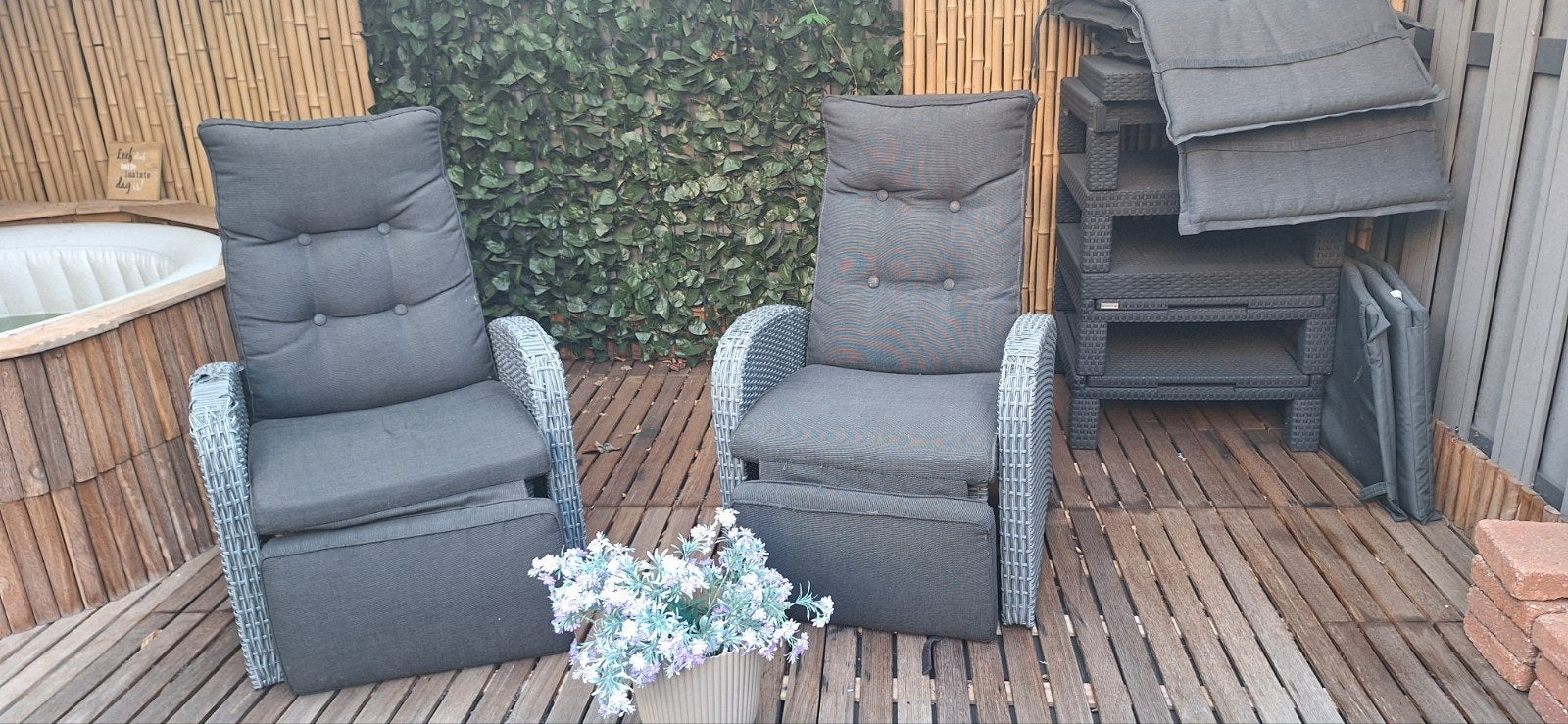 Verstelbare Wicker Tuinstoel met Kussens, Ophalen of Verzenden, Gebruikt, Wicker, Verstelbaar