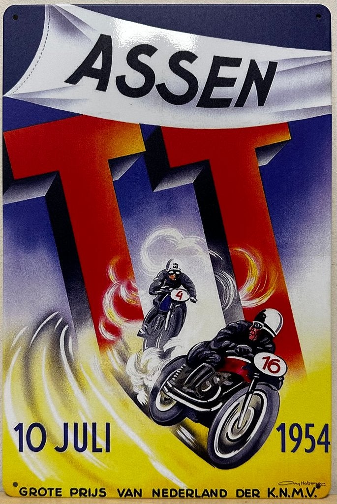 TT Assen Juli 1954 MotoGP reclamebord van metaal wanddeco