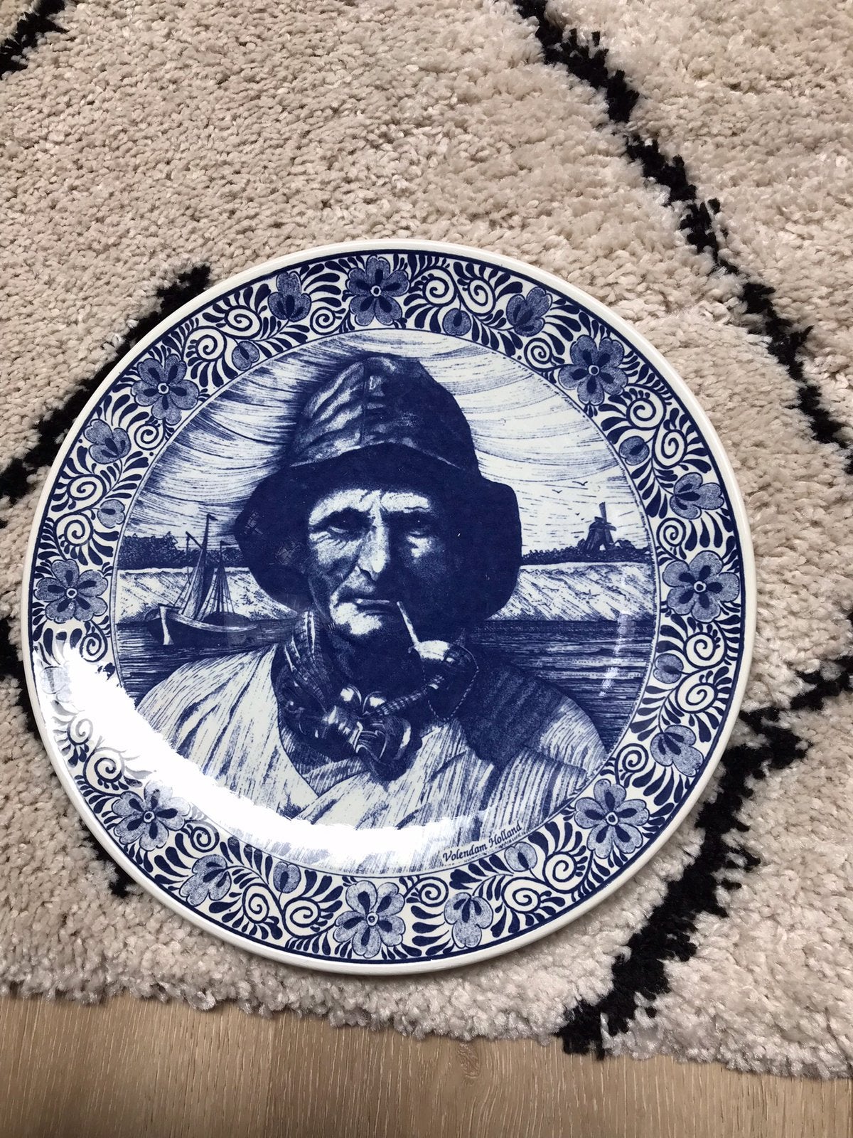 Mooie DELFS BLAUW handmade VOLENDAM VISSER wandbord 30 cm, Ophalen of Verzenden