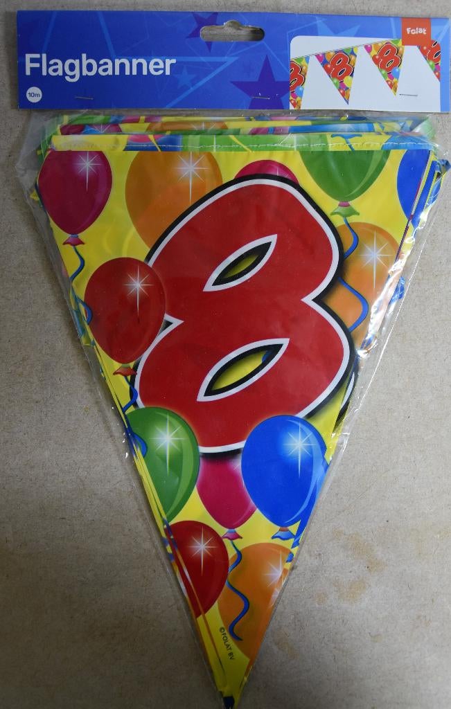 slinger vlaggenlijn 8 jaar verjaardag feest NIEUW ballonnen, Ophalen of Verzenden, Nieuw, Versiering, Verjaardag
