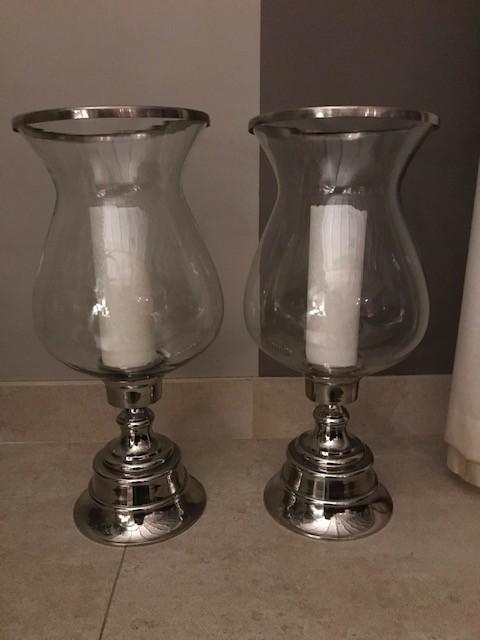 Mooie Windlichten, nikkelzilver en glazen stolp 2 stuks, Ophalen of Verzenden, Zo goed als nieuw, Zilver, Glas