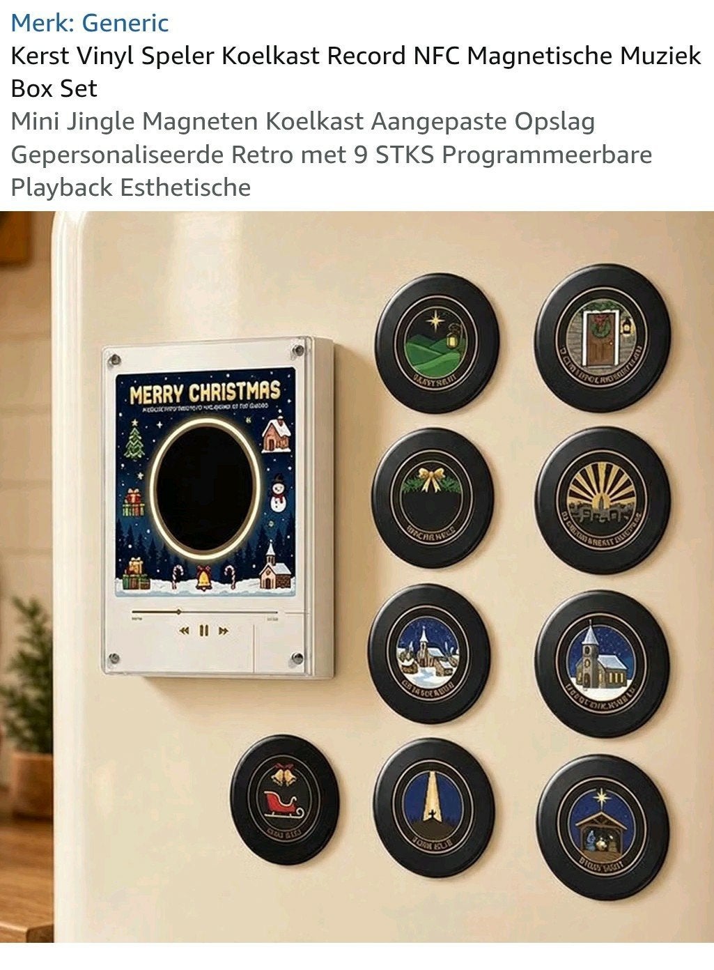 kerst vinyl speler koelkast kerstmuziek, Ophalen of Verzenden, Nieuw