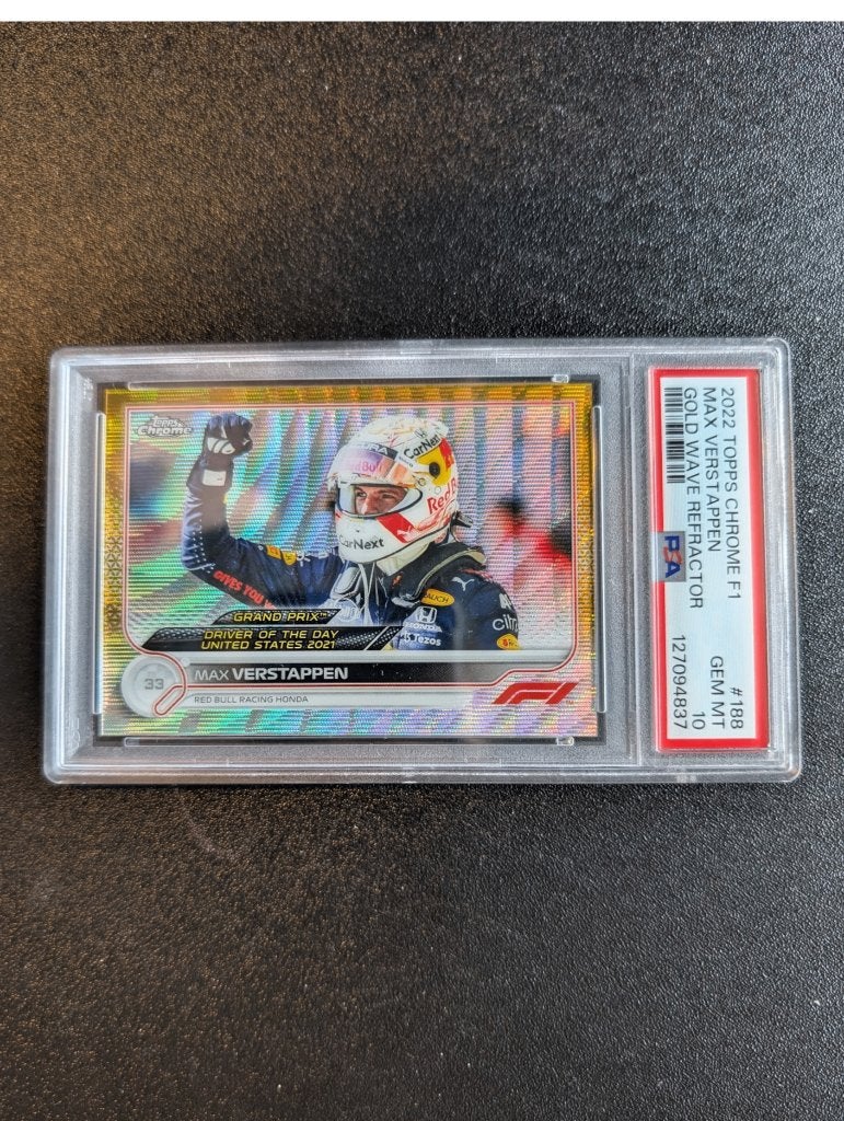 Topps chrome 2022 f1 max verstappen gold wave /50 PSA10, Ophalen of Verzenden, Nieuw, Formule 1