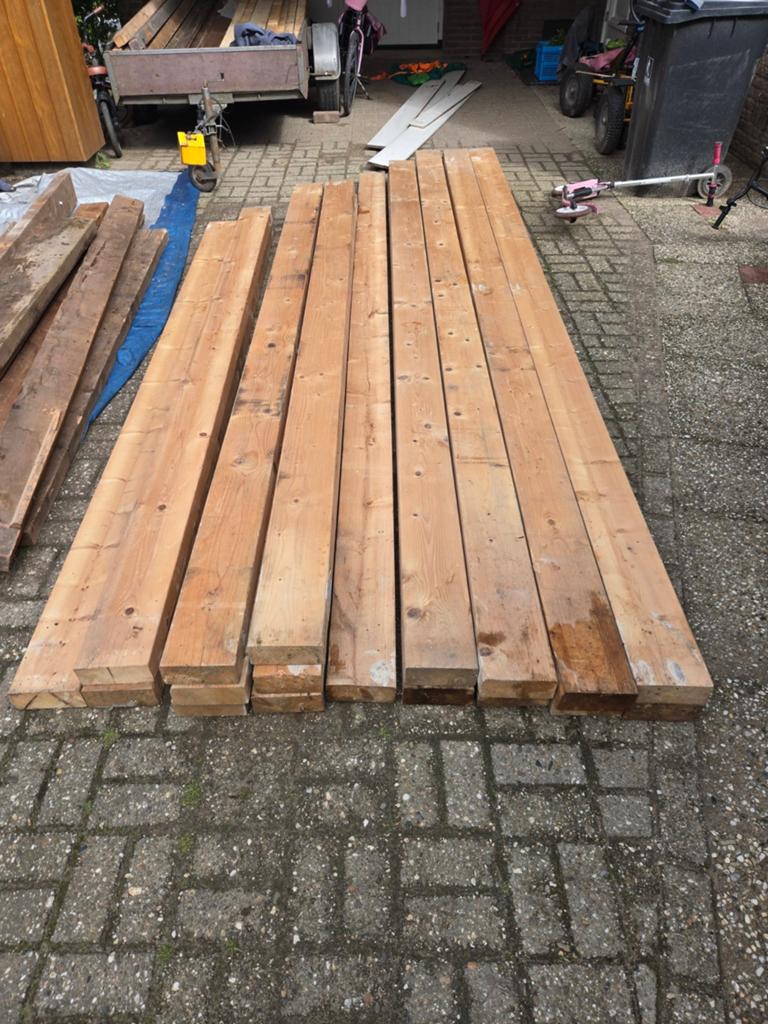 Partij diverse gebruikte houten balken, Ophalen, Gebruikt, Balk, Overige houtsoorten