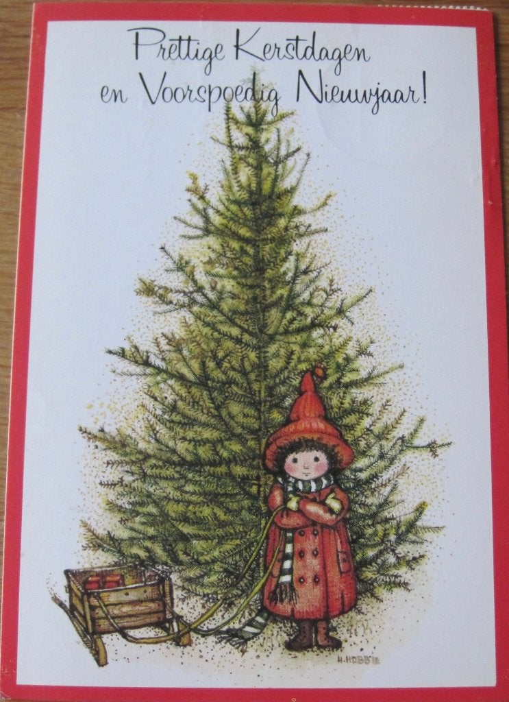 Prettige Kerstdagen - Holly Hobbie bij kerstboom, Verzenden, 1960 tot 1980, Gelopen, Overige thema's
