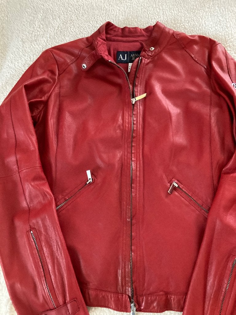 Armani leren jas dames, Kleding | Dames, Jassen | Zomer, Ophalen of Verzenden, Zo goed als nieuw, Maat 38/40 (M), Rood