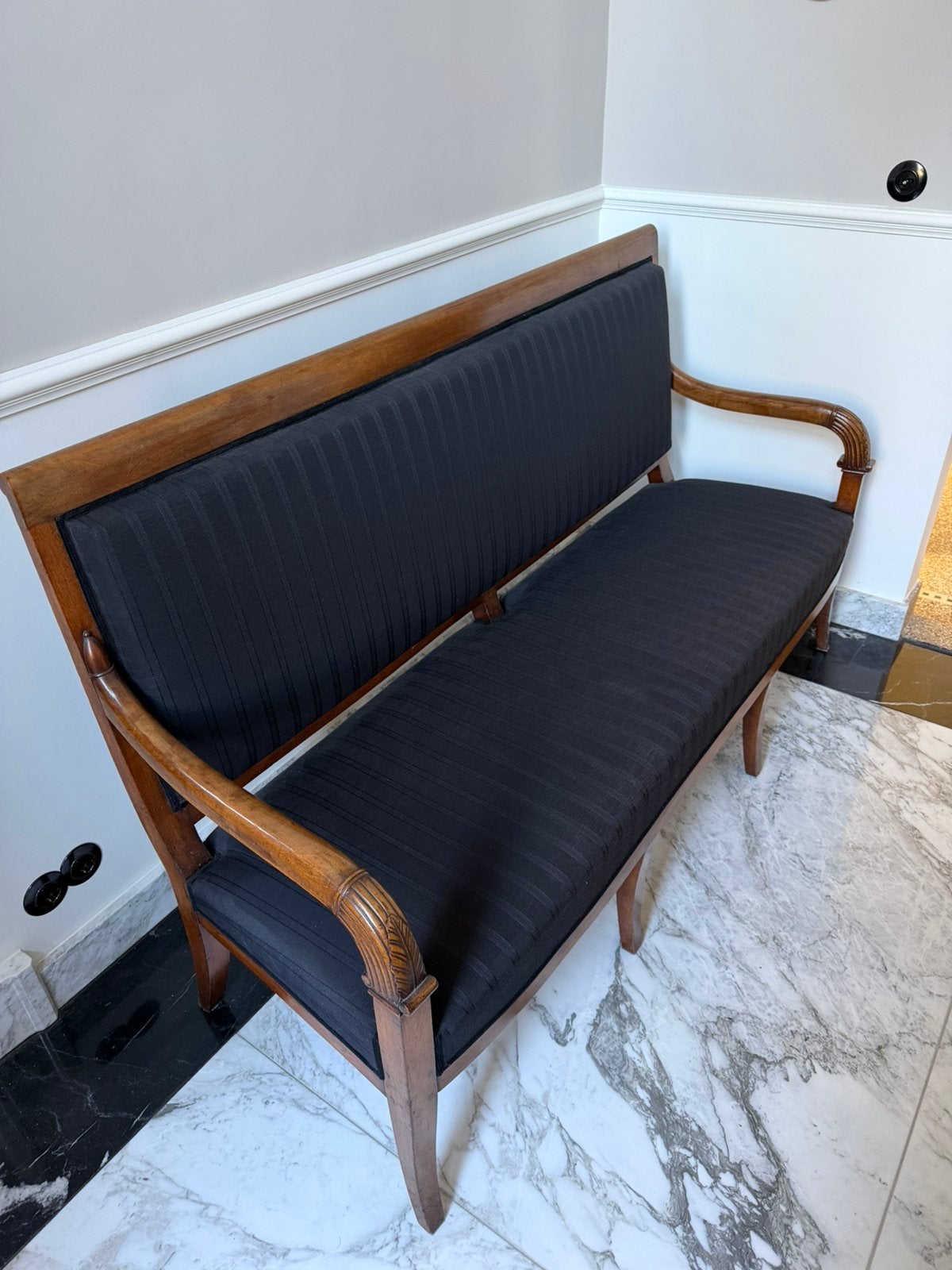 Antieke Empire bank mahonie zwarte luxe stof, Antiek en Kunst, Ophalen