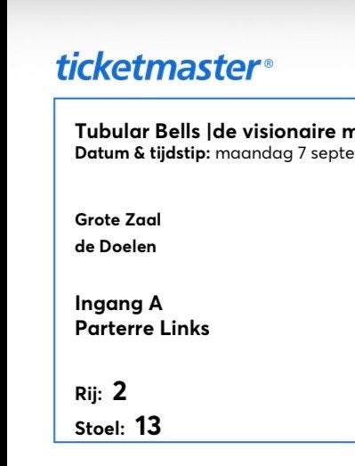 2x Mike Oldfield - Tubular bells 7 sep Doelen, Tickets en Kaartjes, Twee personen, September