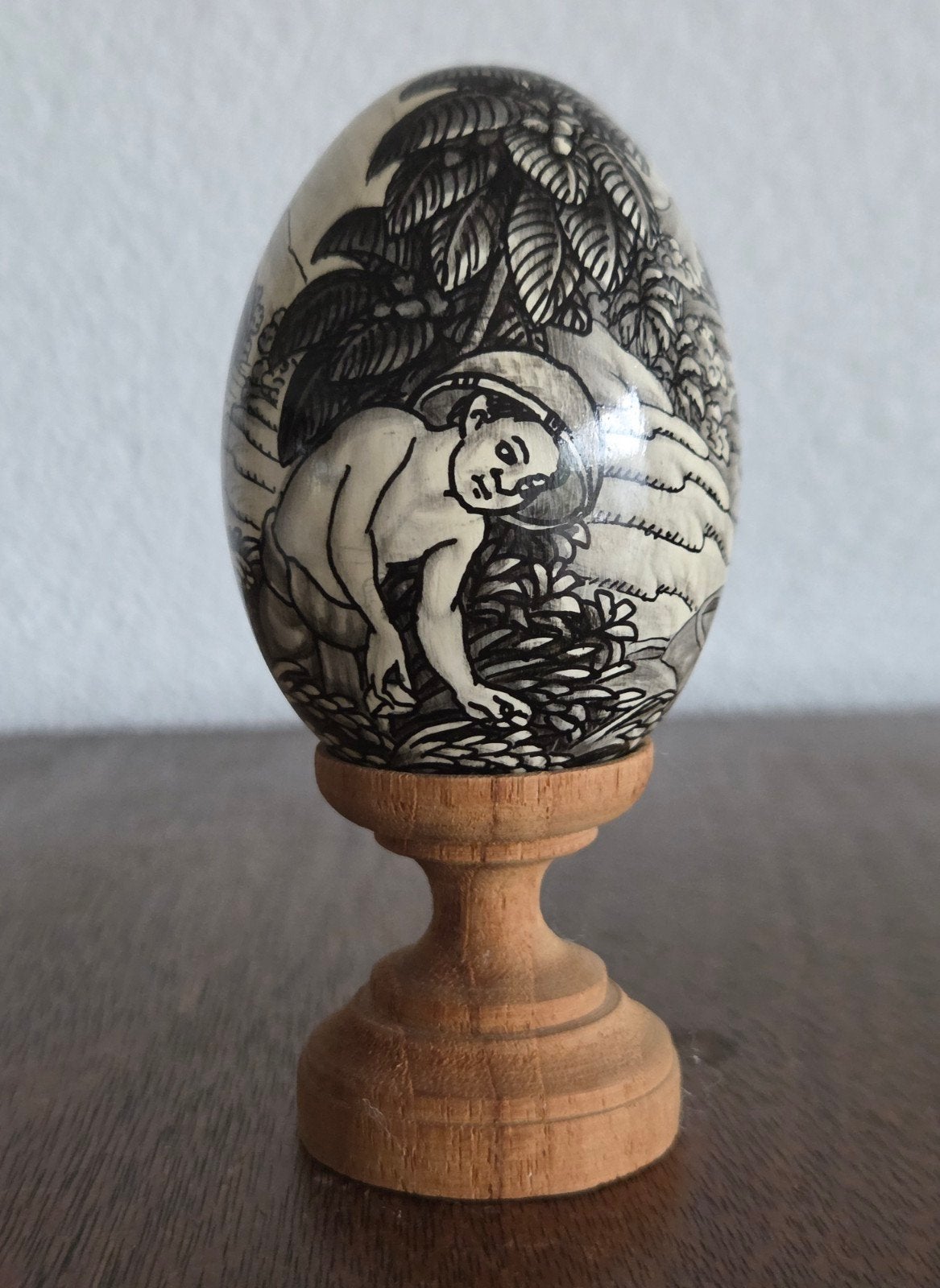 Handbeschilderd Balinees Houten Ei op Standaard – Ubud Kunst, Ophalen of Verzenden
