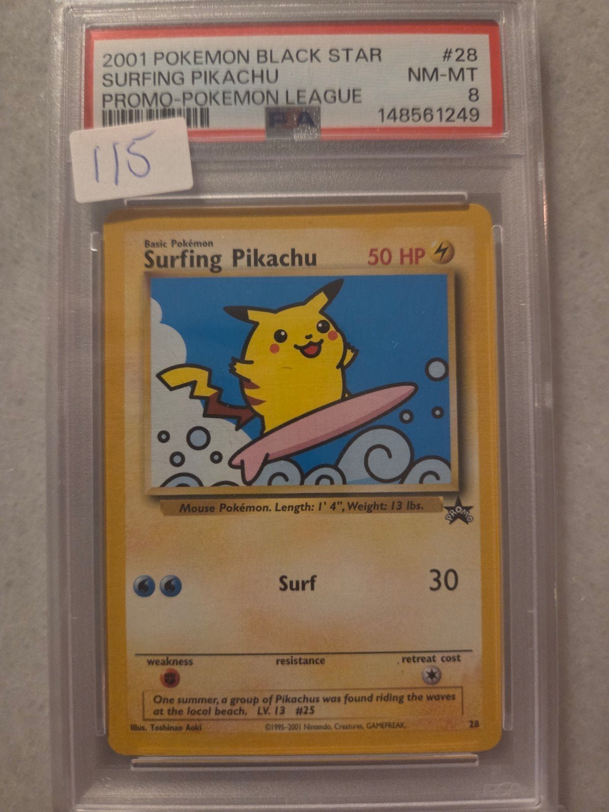 surfing pikachu #28 psa 8, Ophalen of Verzenden, Zo goed als nieuw