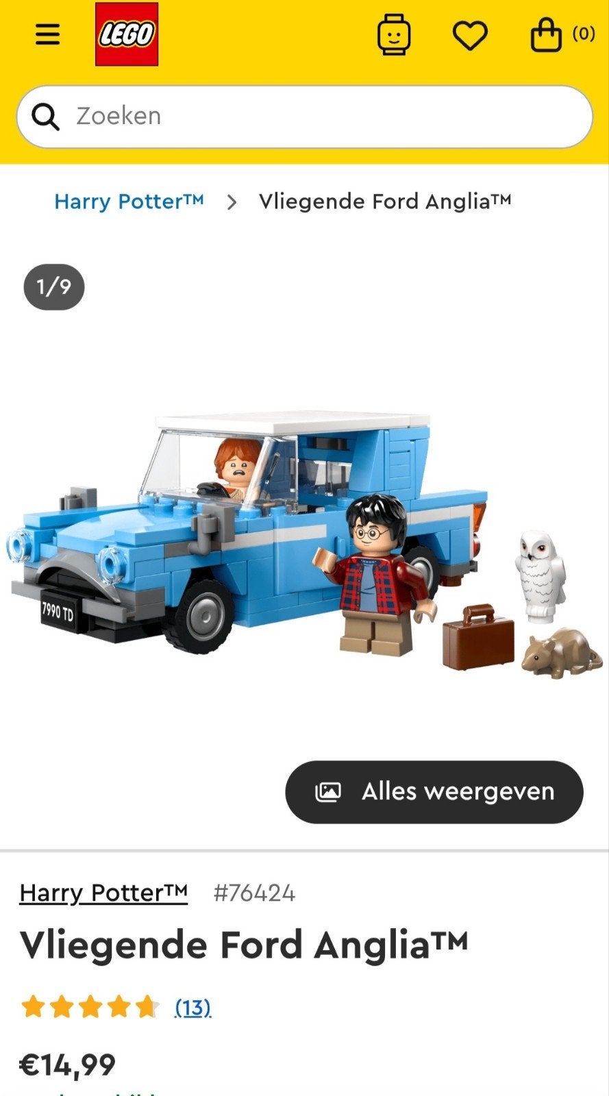 Harry Potter lego, 76424 Flying Ford Anglia, Ophalen of Verzenden, Zo goed als nieuw