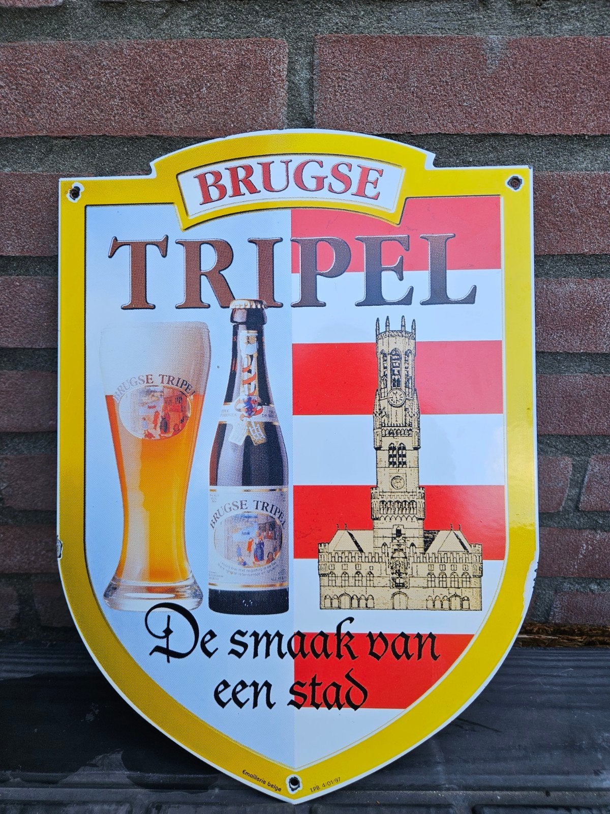 Brugse tripel emaille, Ophalen, Reclamebord