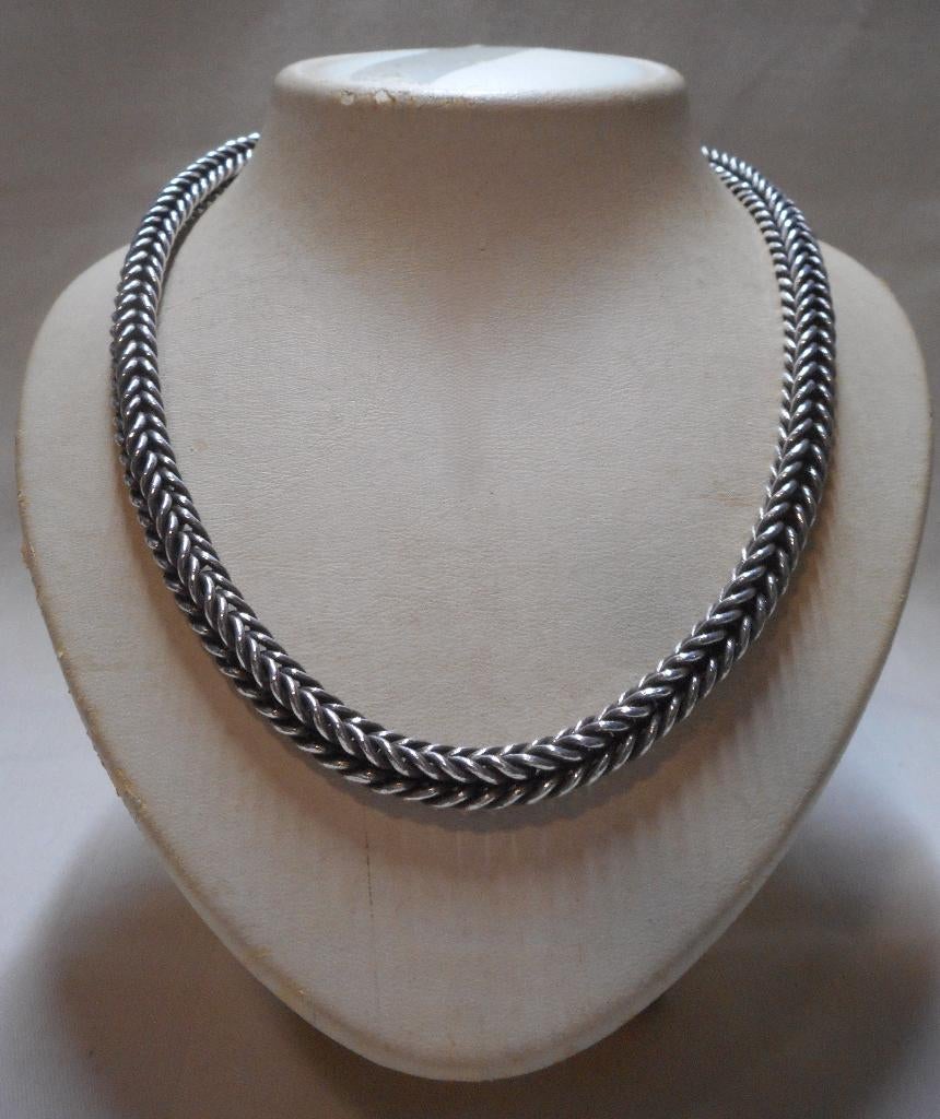 Zilveren vossenstaart ketting met haak sluiting nr.1406, Verzenden, Zo goed als nieuw, Zilver, Zilver
