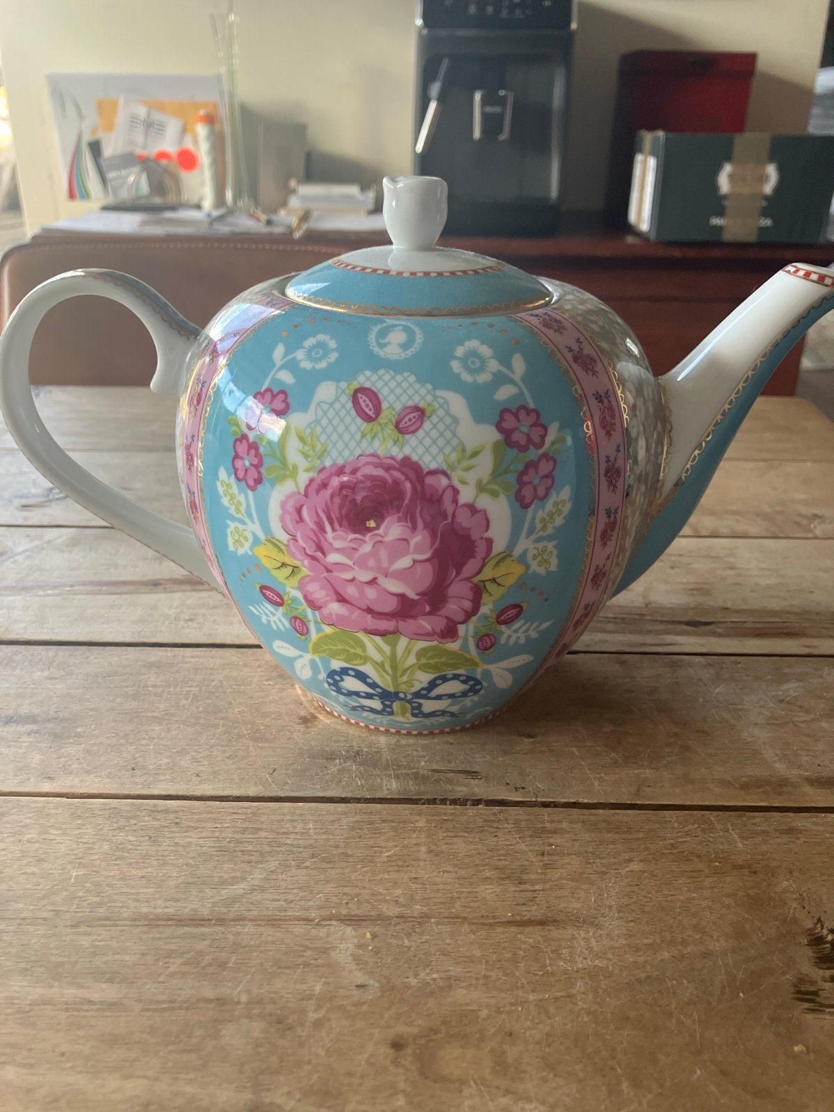 Pip Studio Theepot - Blauw met Rozenprint, Huis en Inrichting, Keuken | Servies, Zo goed als nieuw, Theepot, Modern, Porselein
