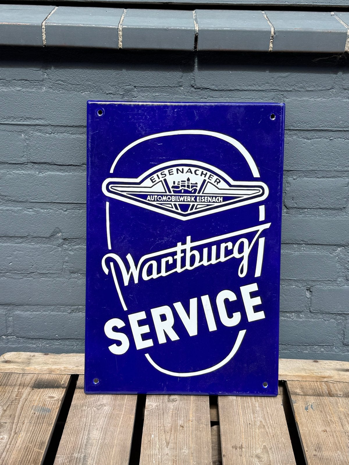 Wartburg Service Emaille Reclamebord - Eisenacher Automobilw, Verzamelen, Reclamebord, Gebruikt, ., Ophalen of Verzenden