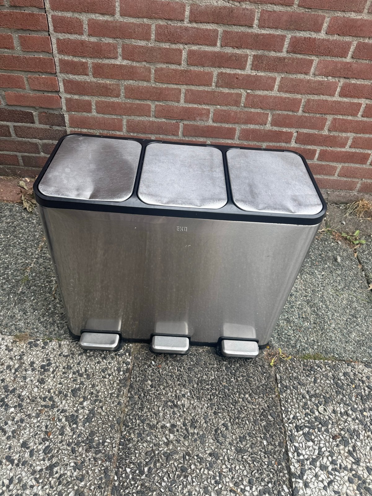 EKO Afvalscheider 3 vakken - RVS - 40 liter, Huis en Inrichting, Woonaccessoires | Prullenbakken, Ophalen, Gebruikt, Met pedaal