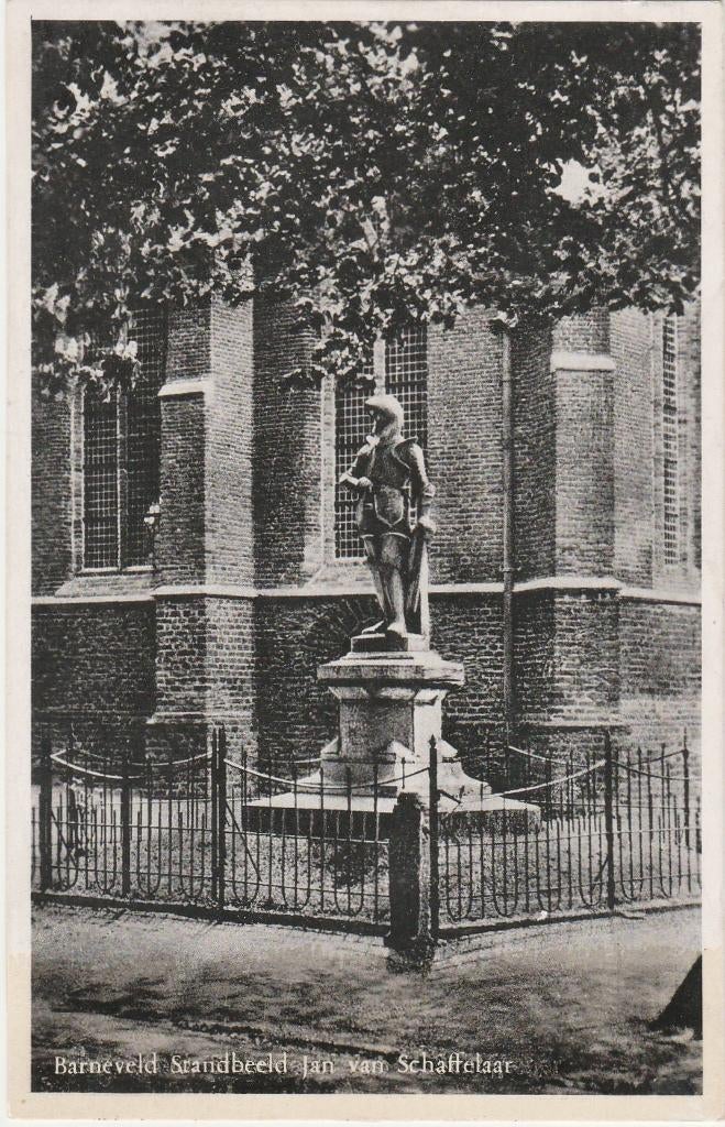 BARNEVELD Standbeeld Jan van Schaffelaar, Verzamelen, Ansichtkaarten | Nederland, Verzenden, 1940 tot 1960, Ongelopen, Gelderland