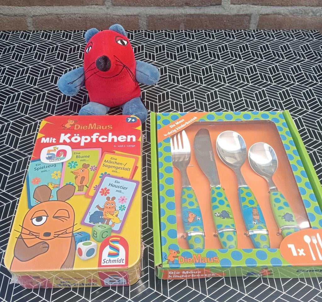 Die Maus kinderbestek en Mit Köpfchen spel pluche maus, Ophalen, Nieuw, Overige typen