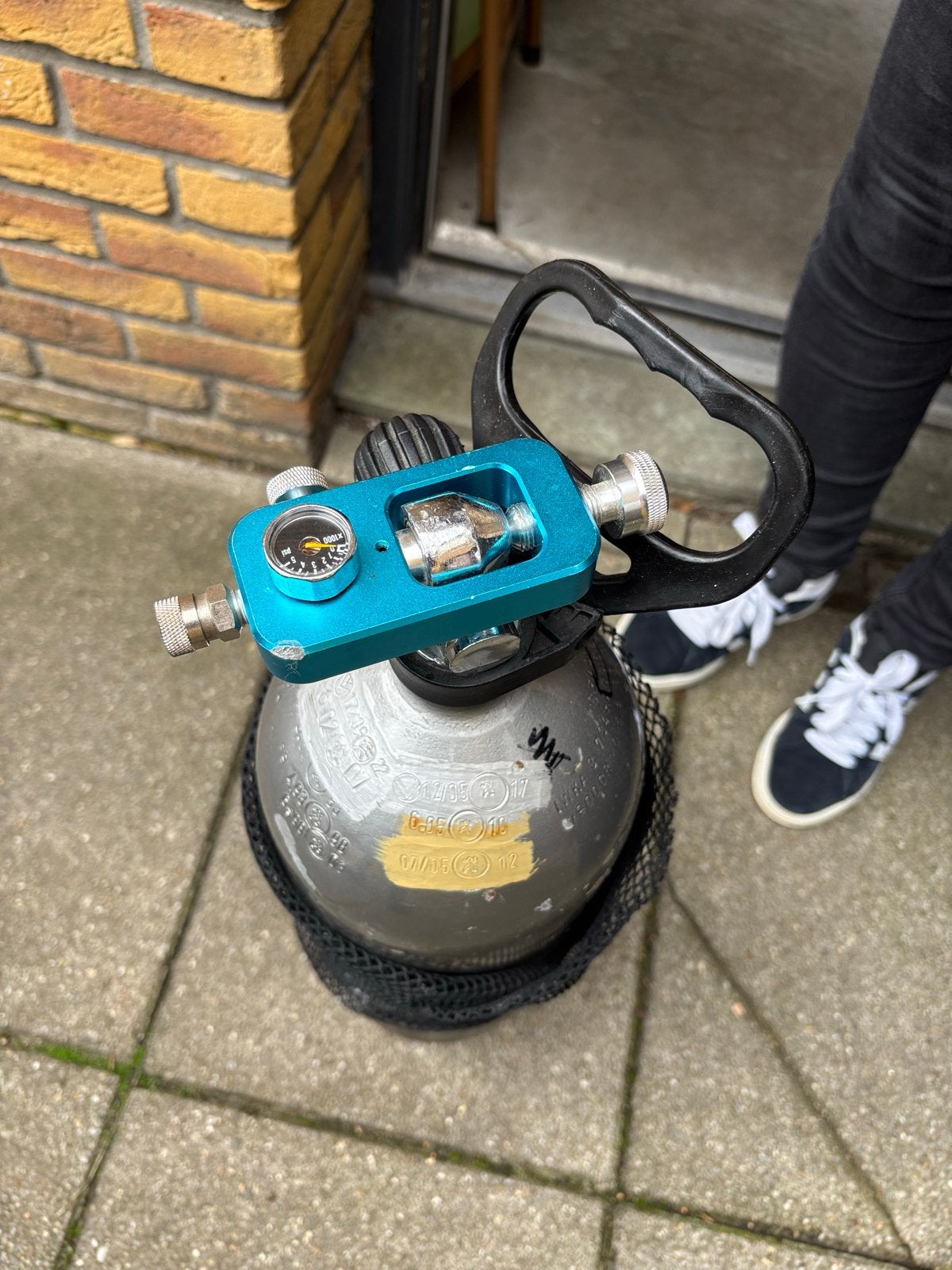 Duikfles met manometer en handvat, Watersport en Boten, Ophalen of Verzenden, Gebruikt, Duikfles