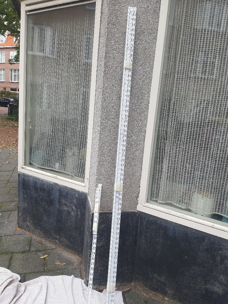 Element wandrail dubbel wit 206 cm, en steunen, Duitse kwalt, Ophalen, Met plank(en), Gebruikt, 100 tot 150 cm