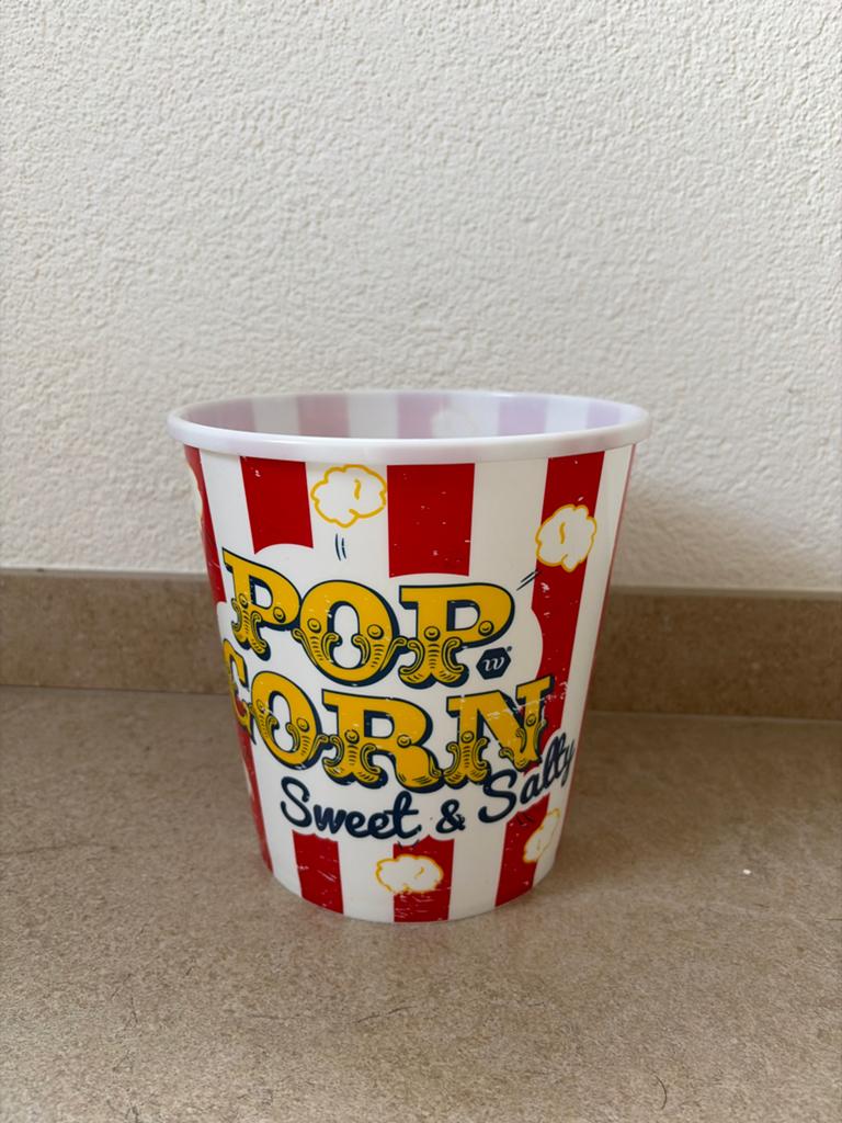 Popcorn bakje - 18 cm hoog en breed, Kunststof, Gebruikt, Schaal, Rond