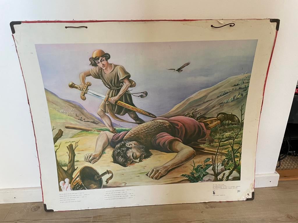 David en Goliath oude schoolkaart, Antiek en Kunst, Ophalen of Verzenden, Geschiedenis
