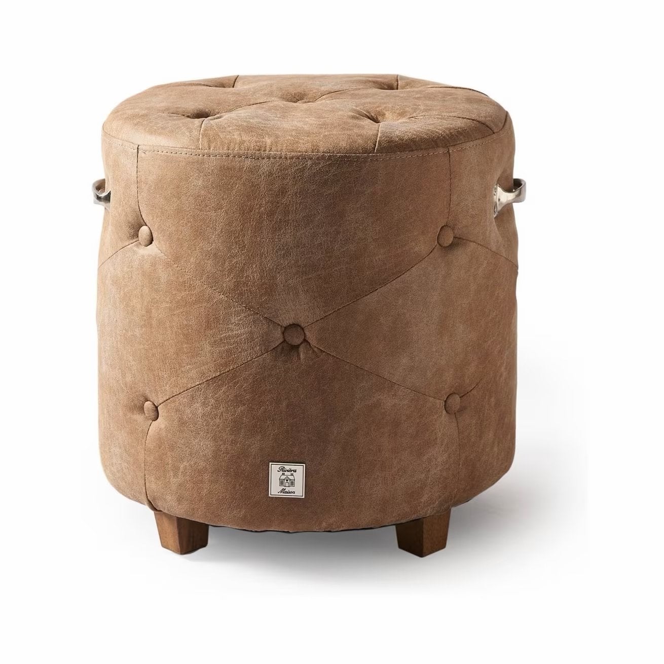 NIEUW IN DOOS - Riviera Maison Bowery Footstool PelliniCamel, Ophalen, Zo goed als nieuw, Rond, Minder dan 50 cm