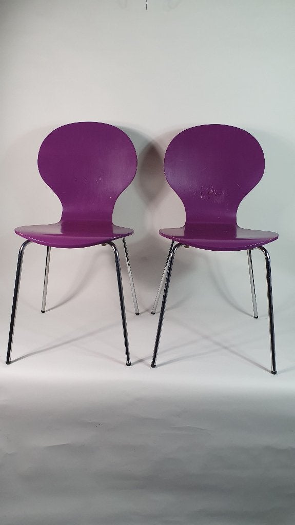 Set van 2 retro vlinderstoelen, paars hout en chroom. S33, Huis en Inrichting, Tweedehands verkoop, Tweedehands verkoop, Gebruikt