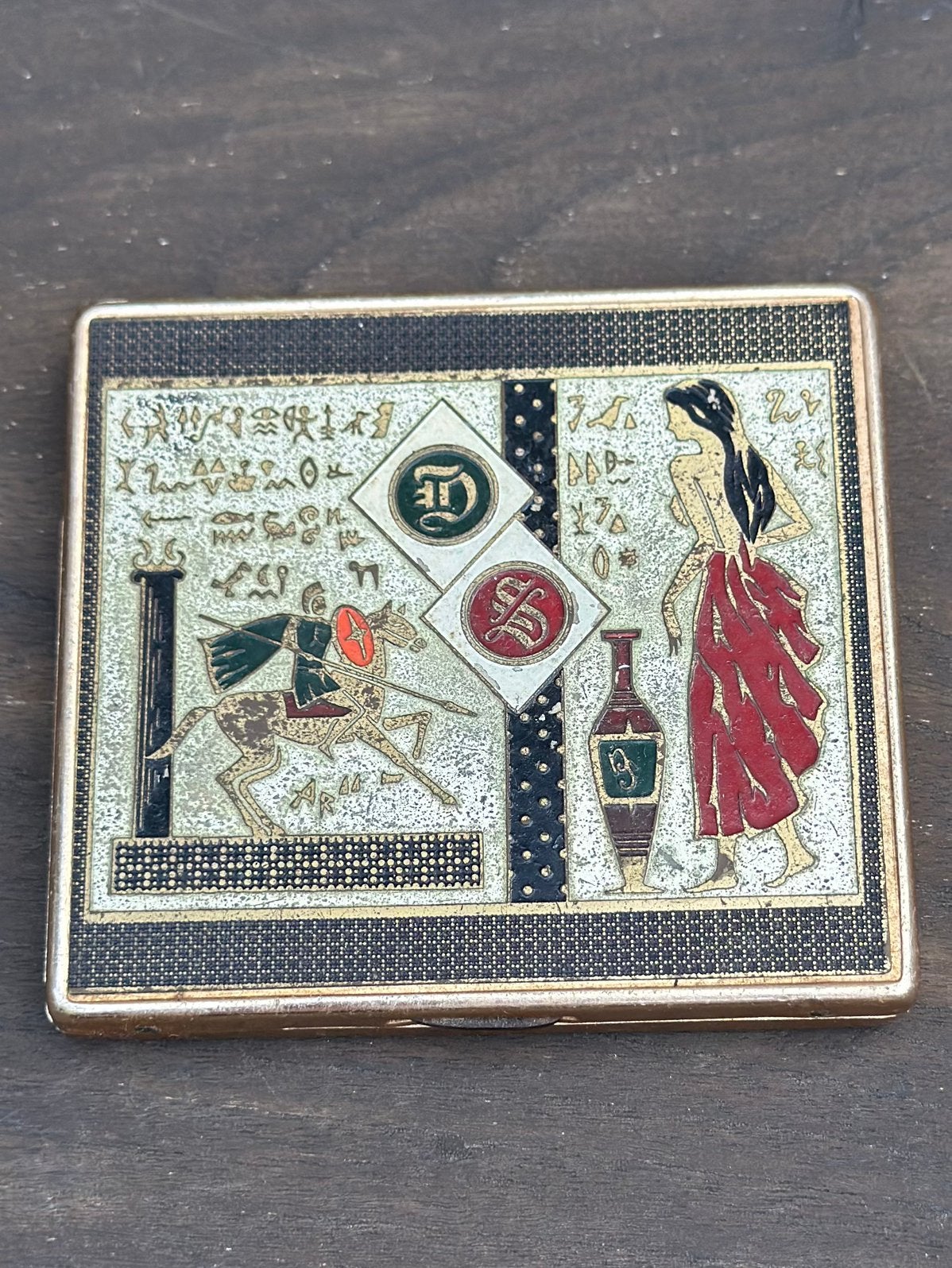 Vintage metalen Egyptische sigarettendoos, veer en slot goed, Antiek en Kunst, Ophalen of Verzenden