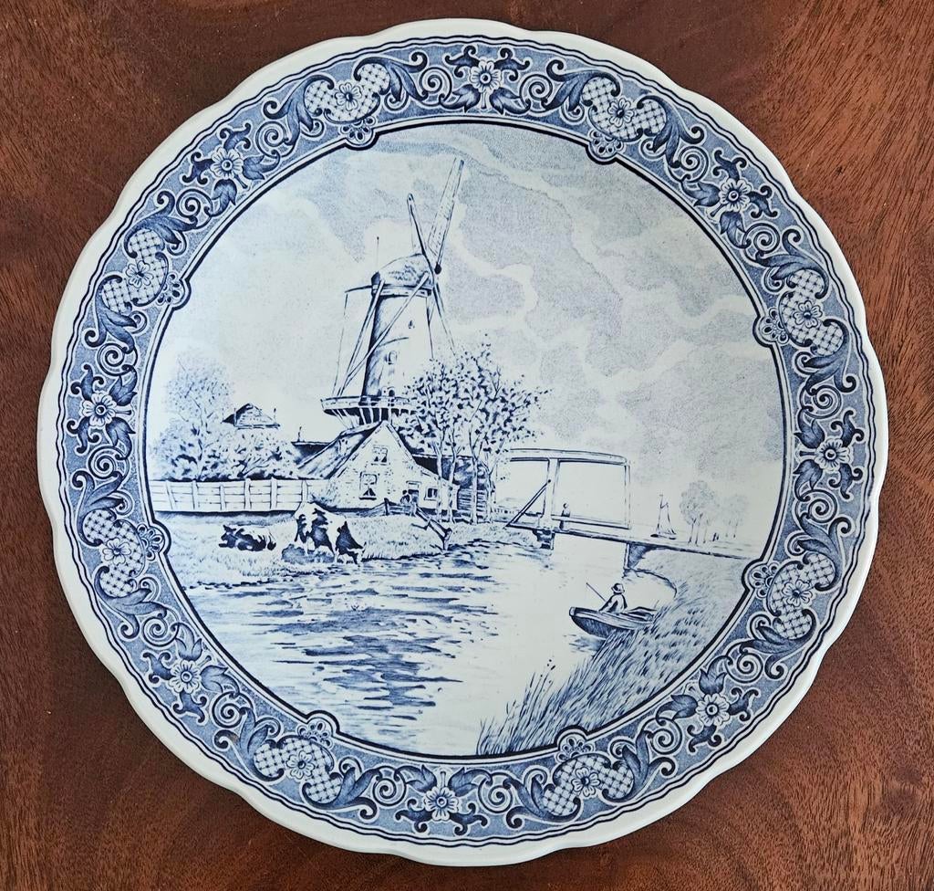 30 cm Delfts Blauw Boch wandbord - molen en brug, Ophalen of Verzenden