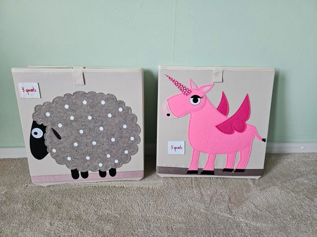 3 Sprouts Opbergboxen: Schaap & Eenhoorn (33x33x33 cm), Ophalen of Verzenden, Gebruikt, Jongen of Meisje