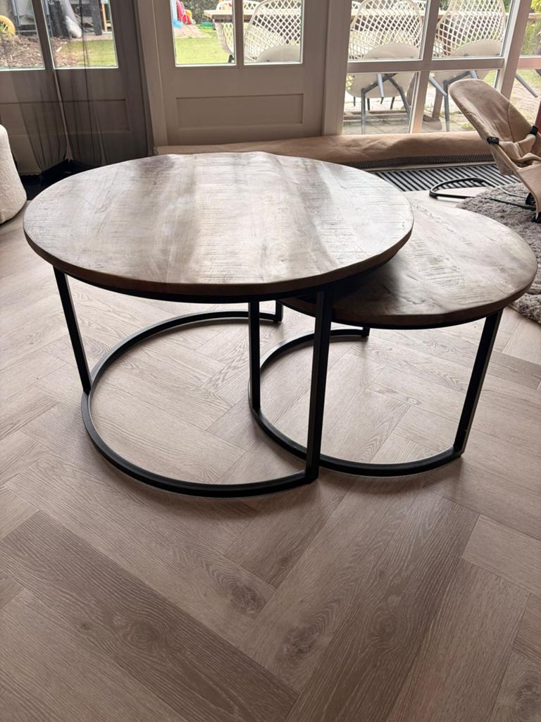 Salontafels set van 2, hout en metaal, Zitmaxx, Gebruikt, Rond, Overige houtsoorten, 50 tot 100 cm
