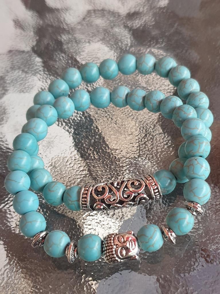 Armbandenset Buddha turquoise, Blauw, Nieuw, Ophalen of Verzenden, Met bedels of kralen