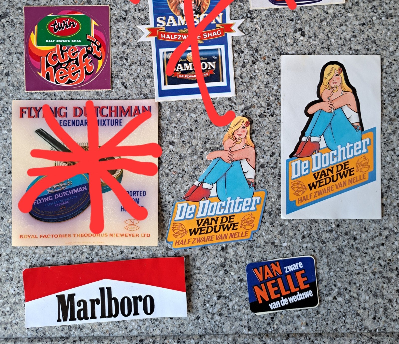 Diverse tabak stickers voor op een sigarettenautomaat, Verzamelen, Ophalen of Verzenden, Zo goed als nieuw