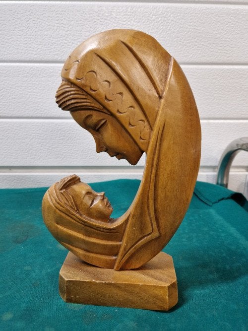 beeld sculptuur moeder en kind houtsnijwerk, Verzamelen, Ophalen of Verzenden