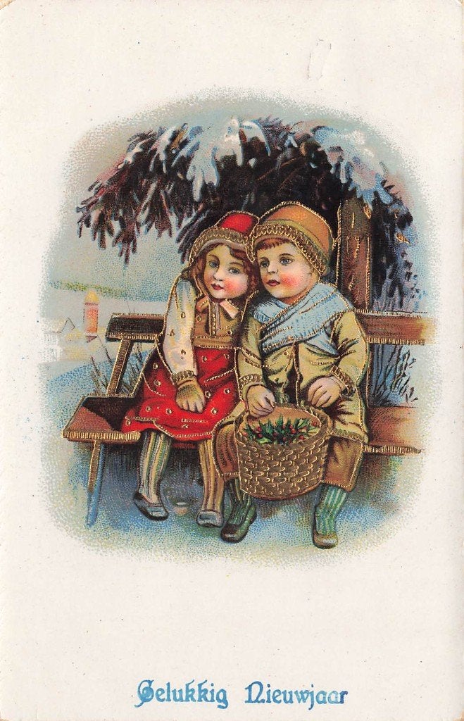 Nieuwjaarskaart, Jongen en meisje op een bankje  1926, Ophalen of Verzenden, 1920 tot 1940, Gelopen, Zuid-Holland