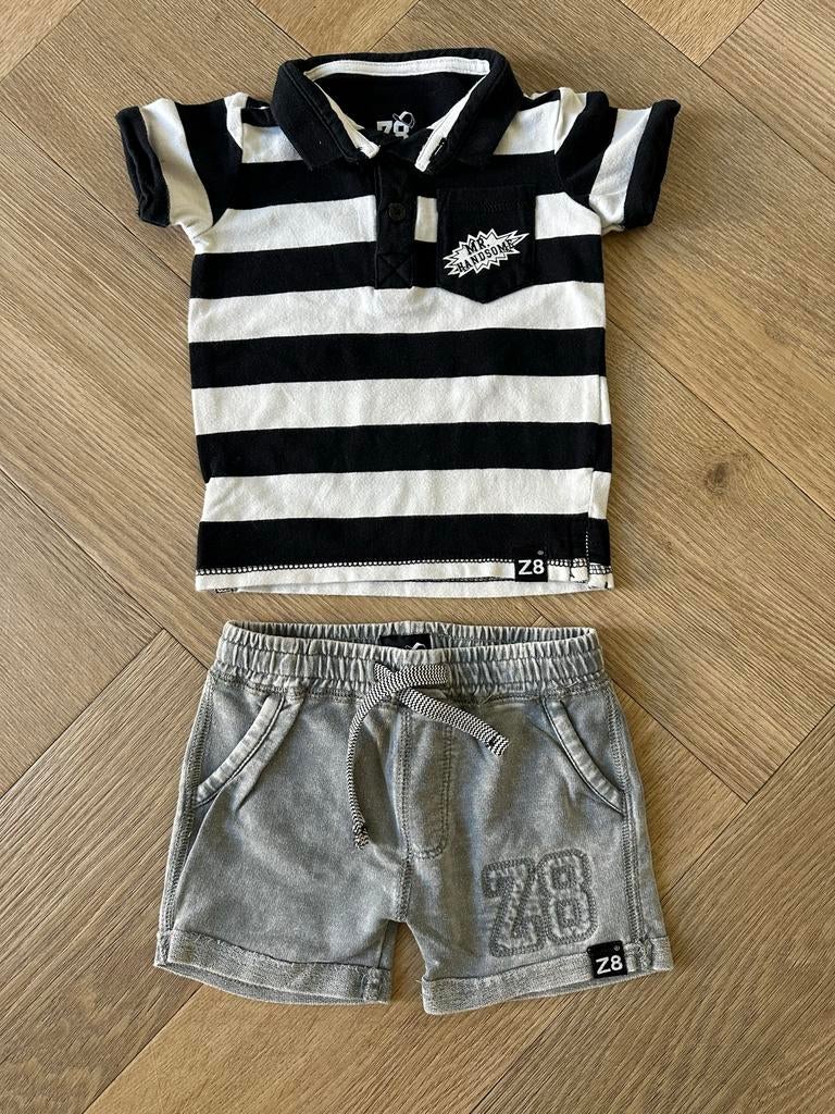 Z8 Set Polo Shirt Zwart/Wit Gestreept & Grijze Short maat 74, Ophalen of Verzenden, Zo goed als nieuw, Jongetje, Setje