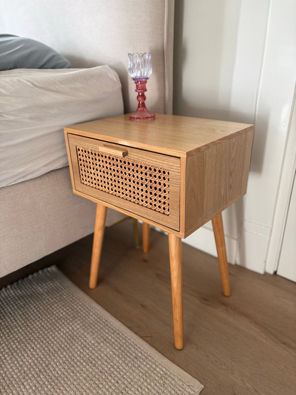 Set van 2 Nachtkastjes met Rotan Lade, Ophalen, Minder dan 45 cm, 55 tot 70 cm, Zo goed als nieuw